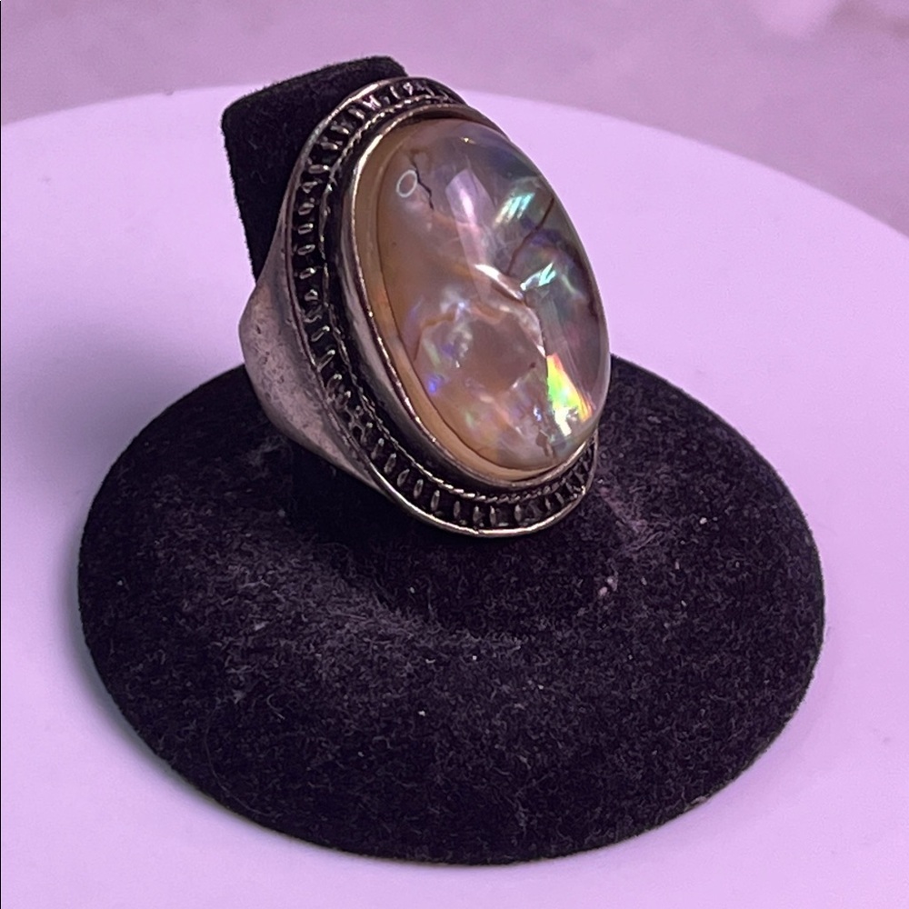 Vintage Abalone Oval Statement Ring - image 7